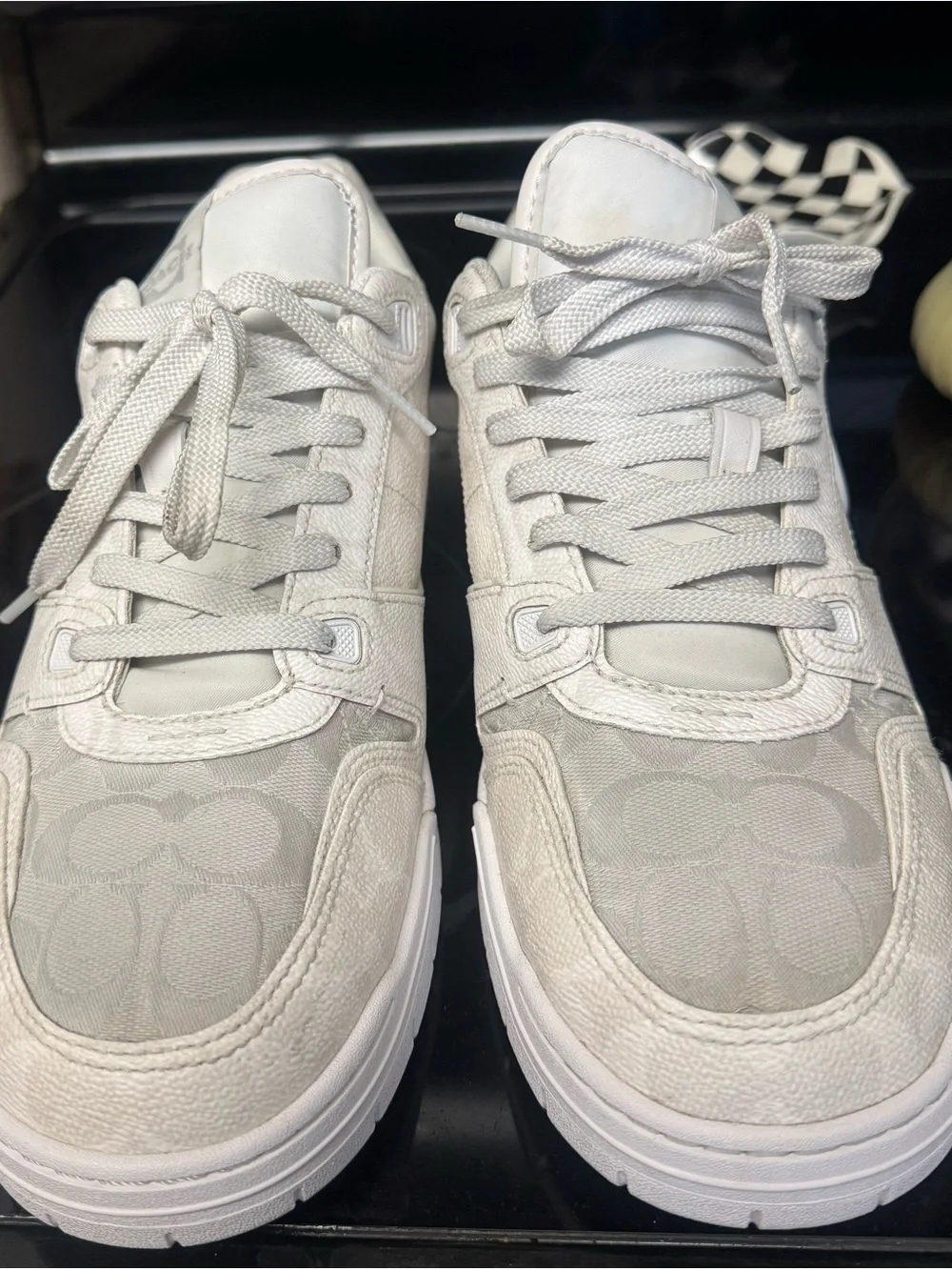 Coach Men's Light Gray and White Low-Top Logo-Pattern Sneakers